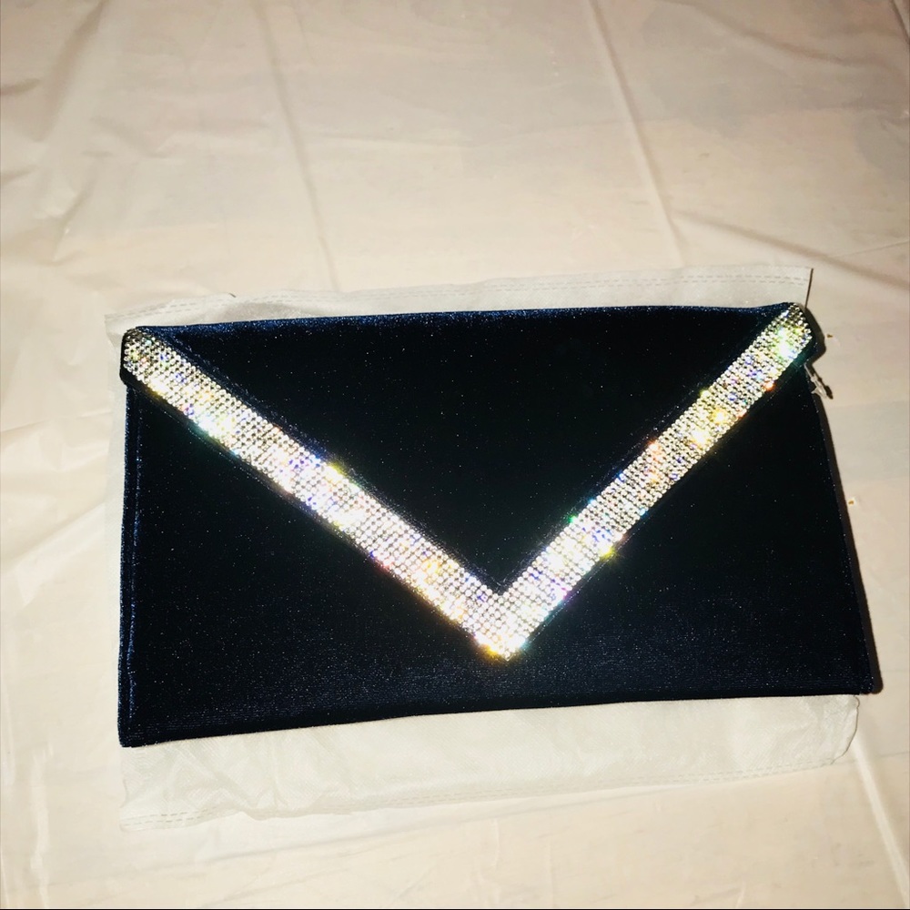 Beautiful Blue Studded Clutch Bag 👜&Gold Strap😍 - Picture 2 of 6